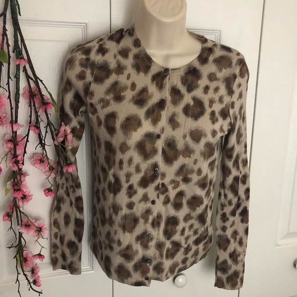 LOFT Sweaters - LOFT Merino Wool Small Petite Cardigan Leopard